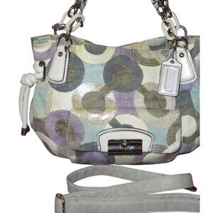 Coach 2010 Kristin Op Art Sequined Canvas & leather Crossbody Satchel Hobo